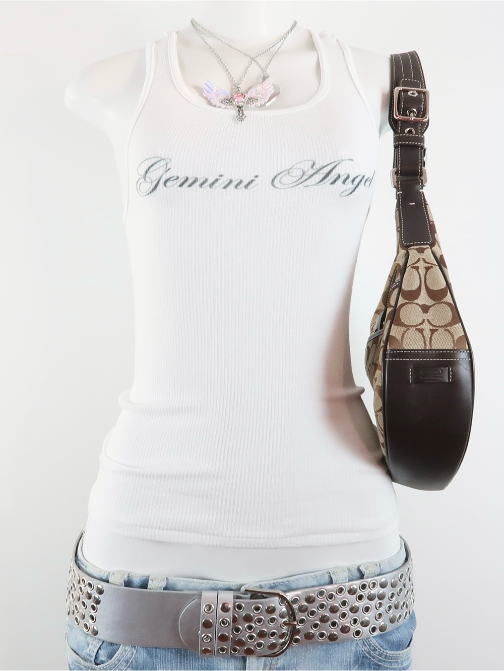Gemini Angel Women's White Ribbed Tank Top